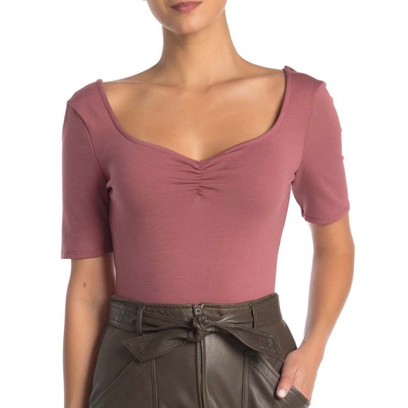 ASTR the Label | Dusty Rose Sweetheart Bodysuit Snap Gusset Elbow Sleeves - Picture 1 of 6
